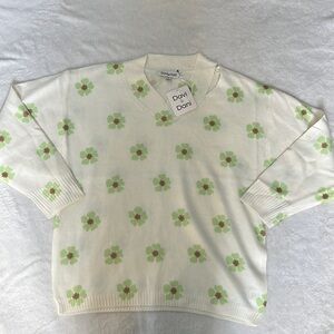 NWT Davi & Dani floral print lightweight relaxed fit lightly distressed sweater